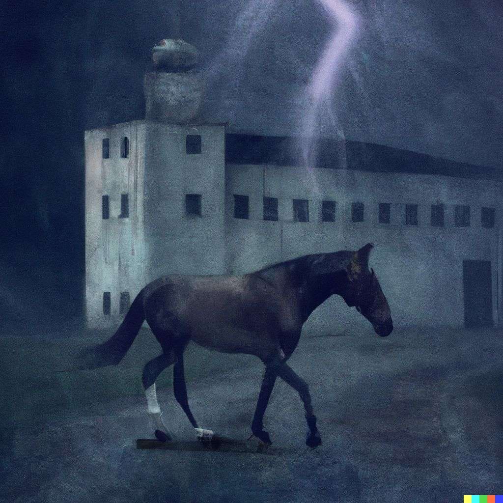 a horse, digital art, dystopia